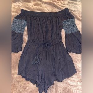 xs black off the shoulder romper thrifted